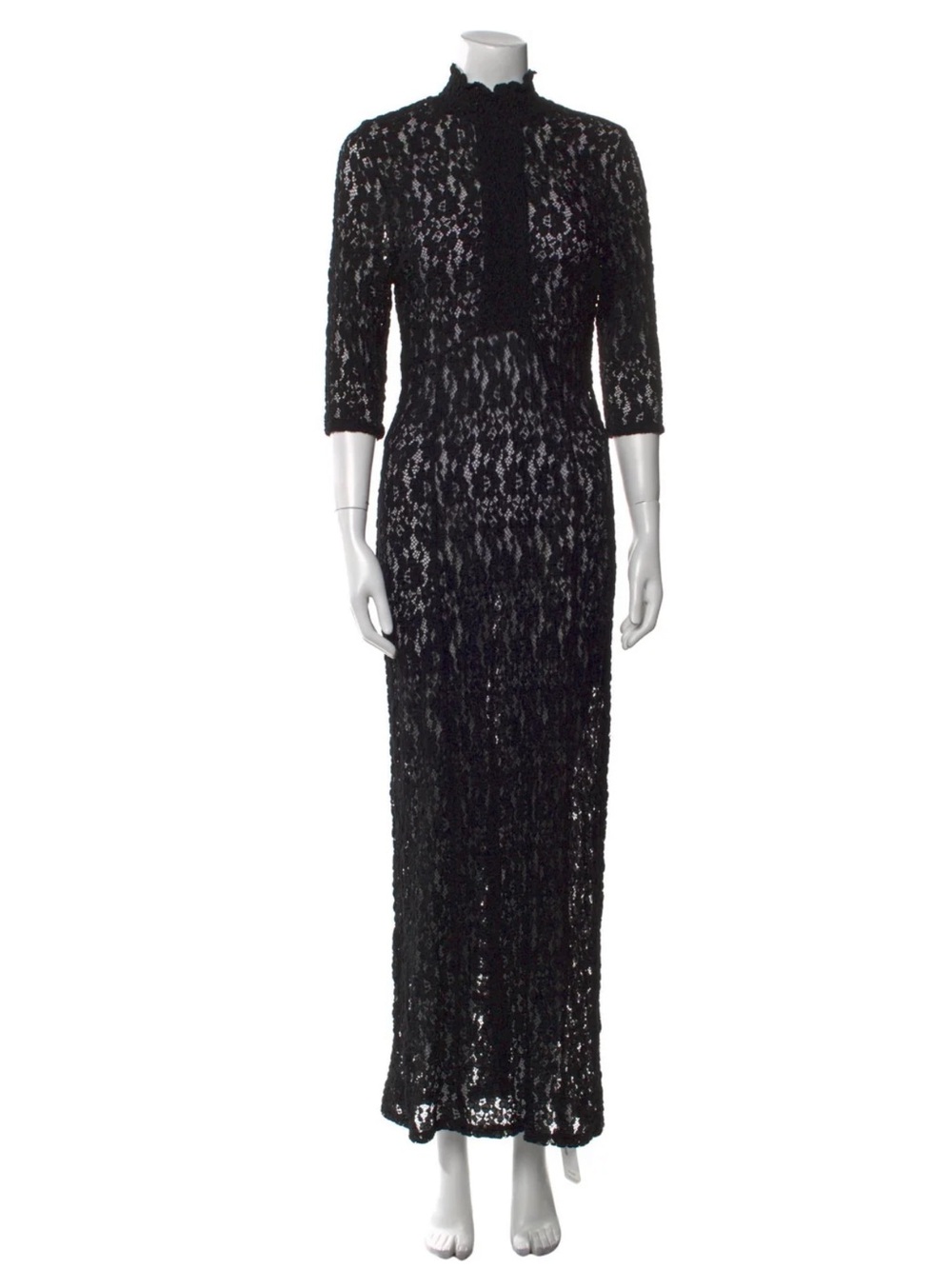 Alexis Black Lace Maxi Dress with Three-Quarter Sleeves